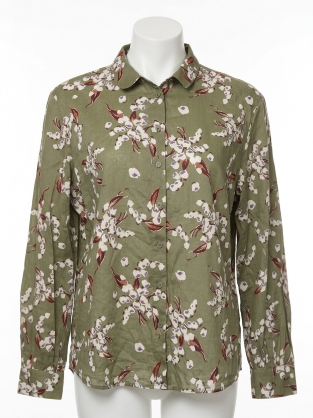 Per Una Green Floral Button Down Shirt Long Sleeve Cottagecore Boho Blouse